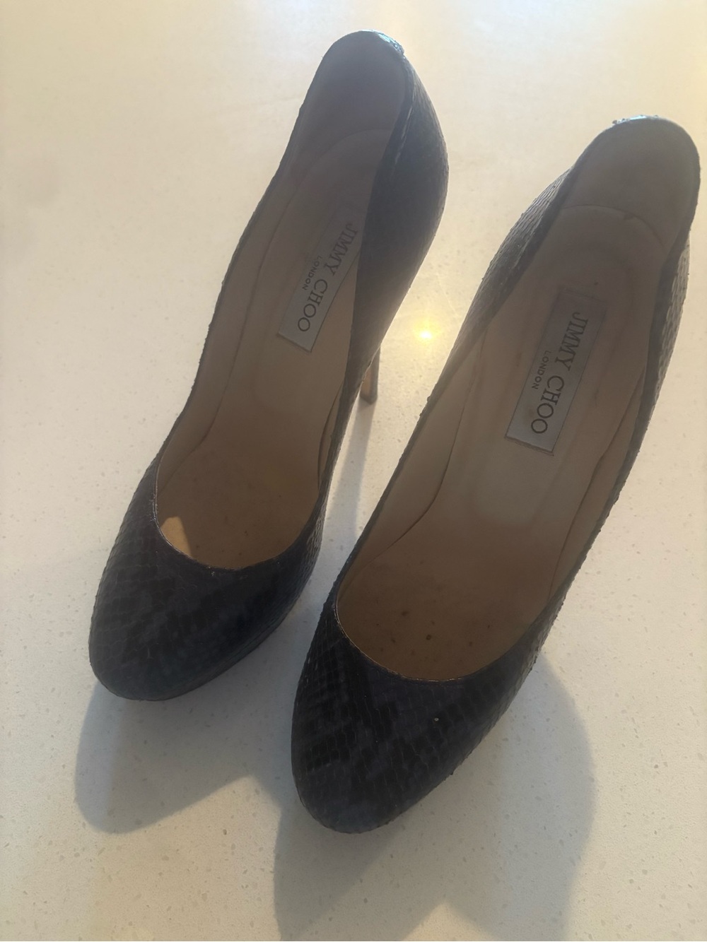 Jimmy Choo Black Snakeskin Pointed Pumps